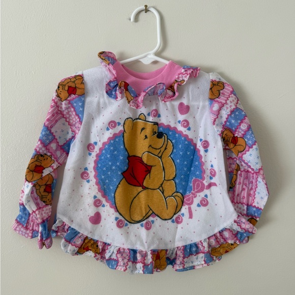 Disney Other - Vintage Disney Girls 4T Winnie The Pooh Kids Pajama Top- RARE patchwork ruffles